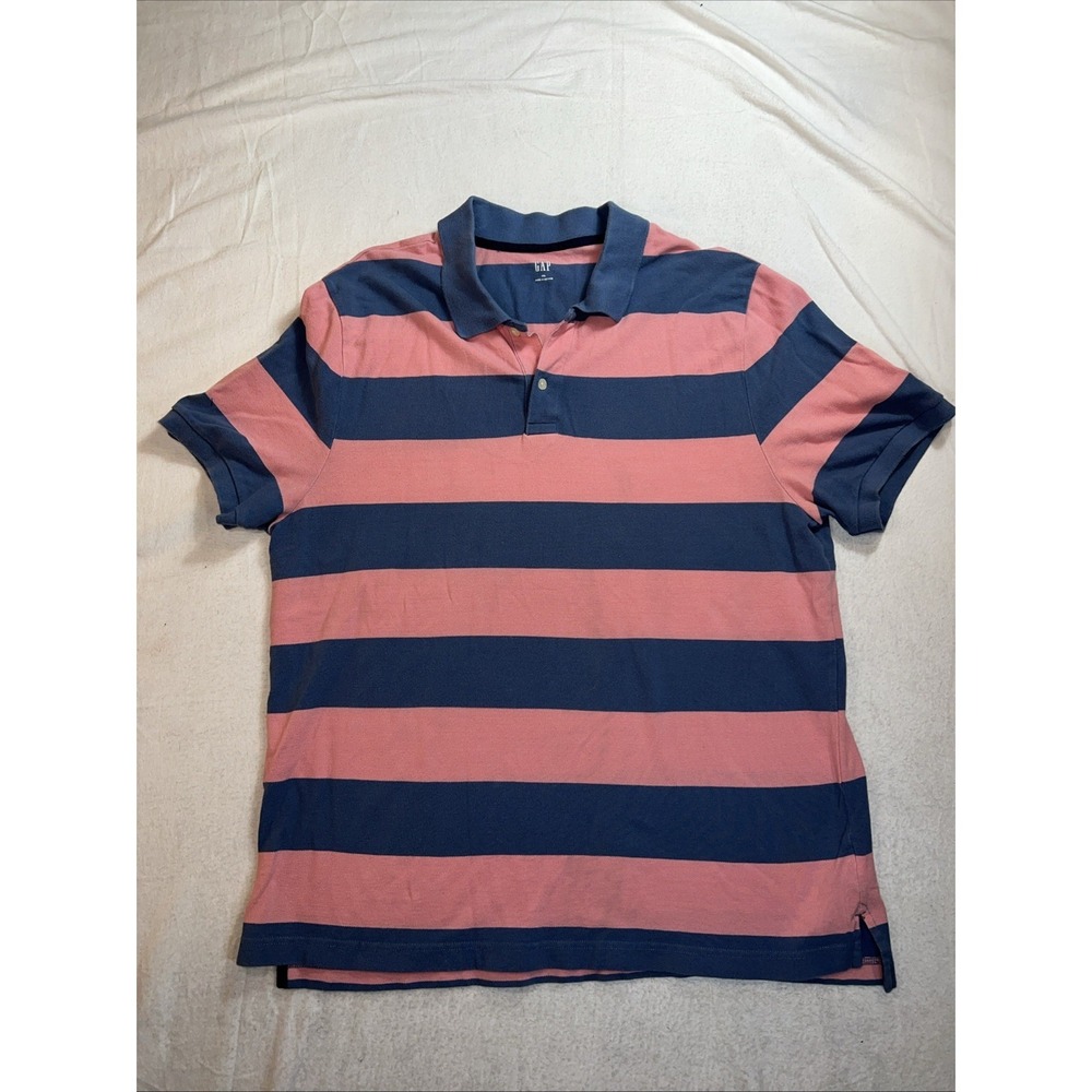 GAP Striped Polo 2XL Men's Vintage Pink Blue 90s Y2K Preppy Casual
